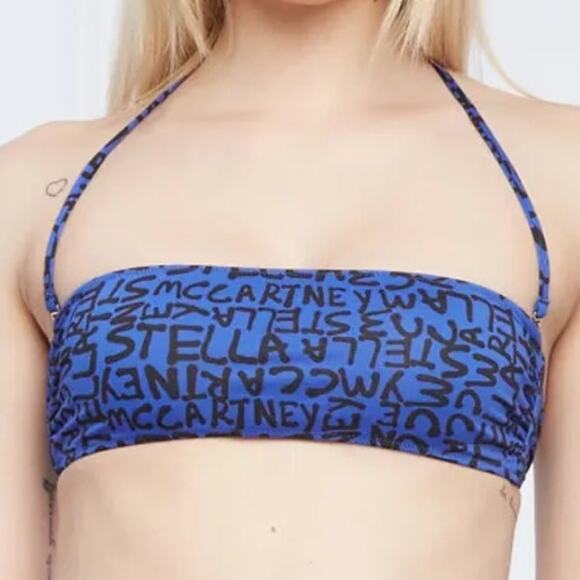 Stella McCartney Graffiti Logo Bandeau Bikini Top Punk Glam Blue Black Small - Picture 1 of 5